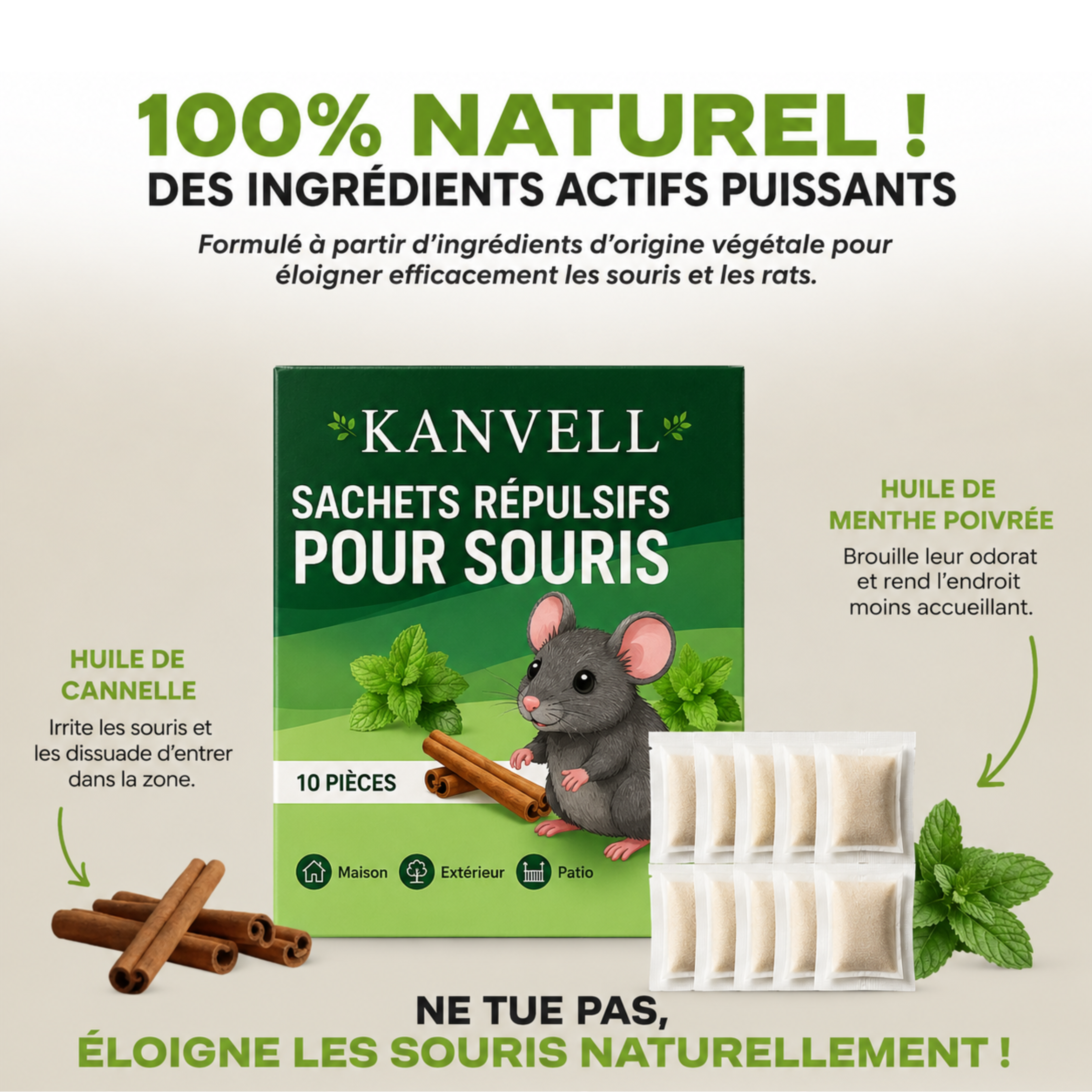 KANVELL™ STOP SOURIS – Sachets Répulsifs Longue Durée